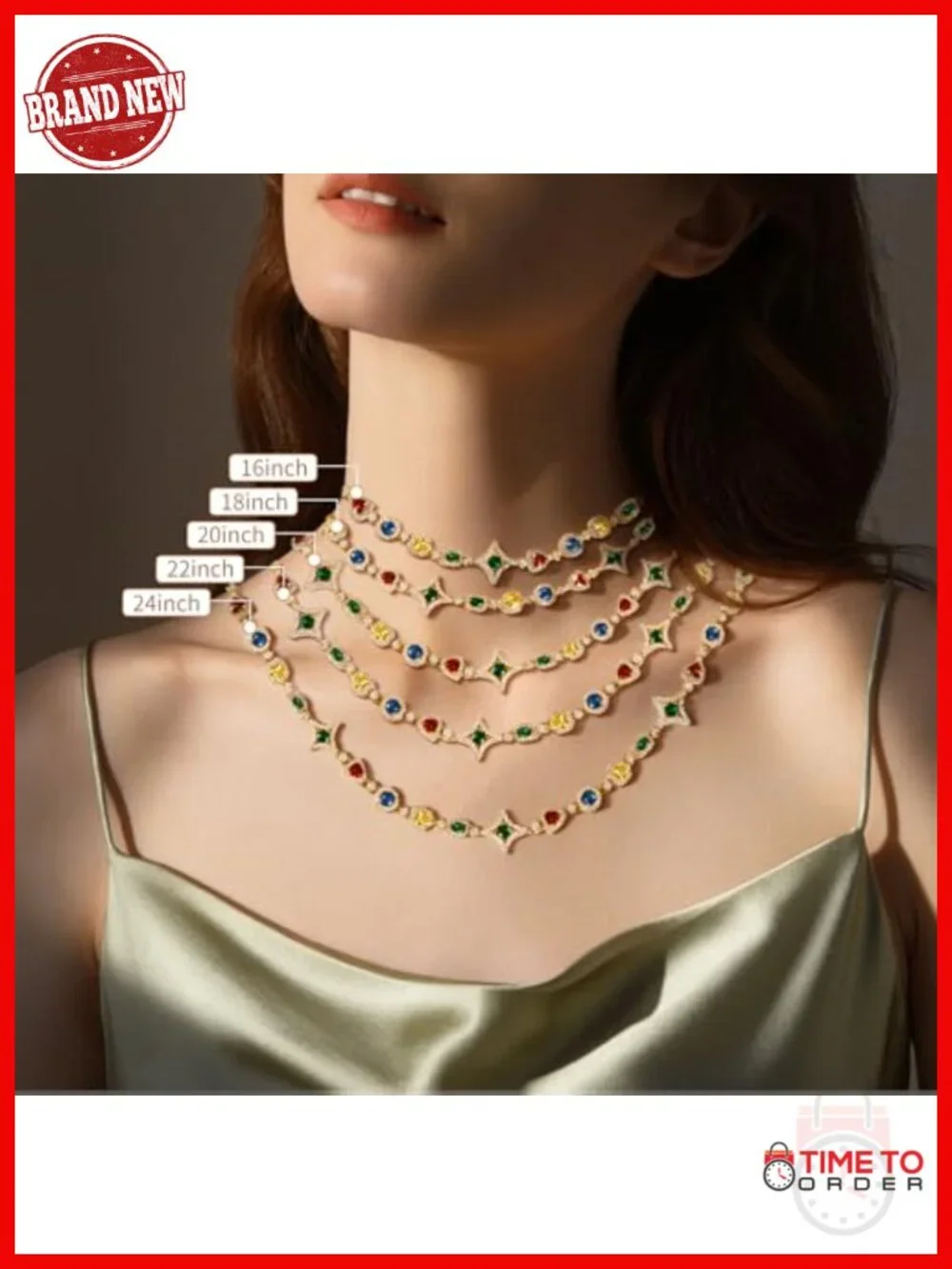 Gold Plated Brass Rainbow Zirconia Hip-Hop Pendant Necklace 22in Unisex